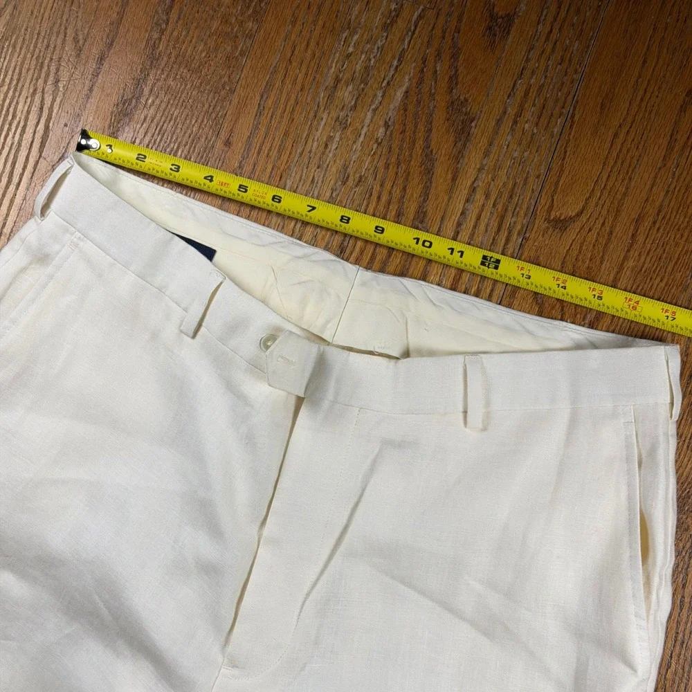 Brooks Brothers 1818 Madison Men 44R Linen Pants Cream Cuffed Dress Pants Beach